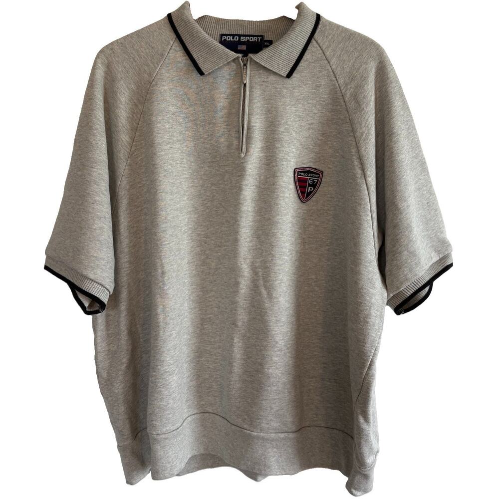 Vintage Polo Sport Ralph Lauren Men’s Short Sleeve 1/4 Zip Sweatshirt 2XL Shield